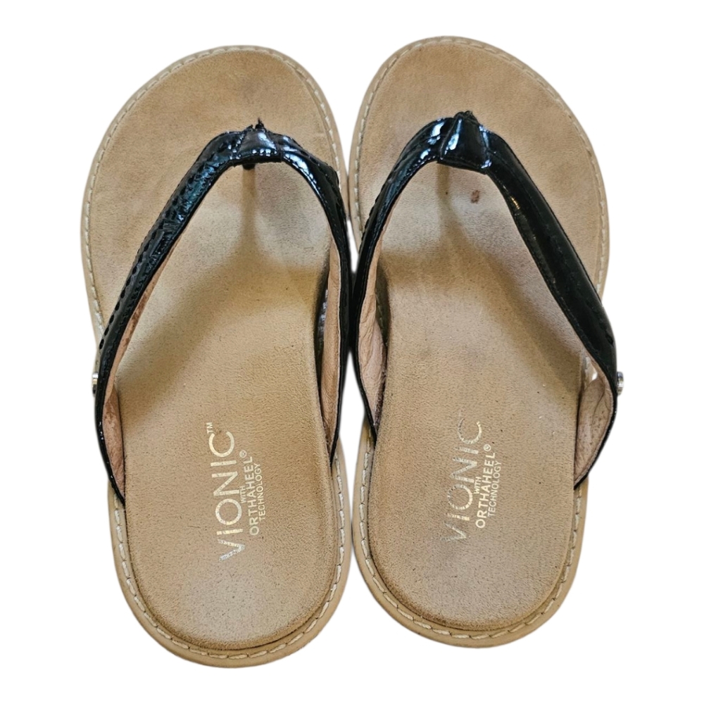 Vionic Grenada Women's Black and Tan Sandals Size 7 LIKE NEW NO BOX